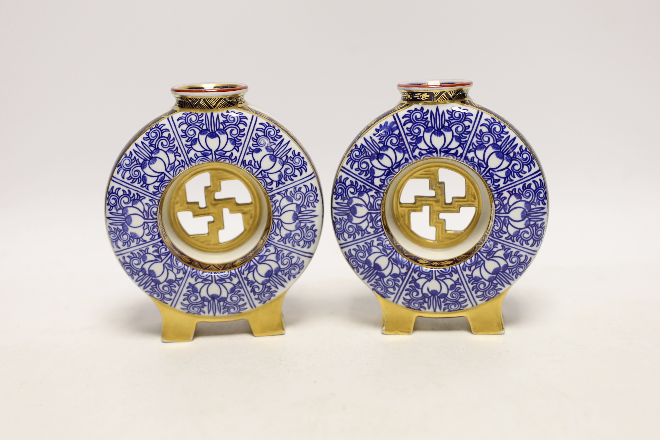 A pair of Royal Worcester Lily pattern Moon vases, late 19th century, 12.5cm
